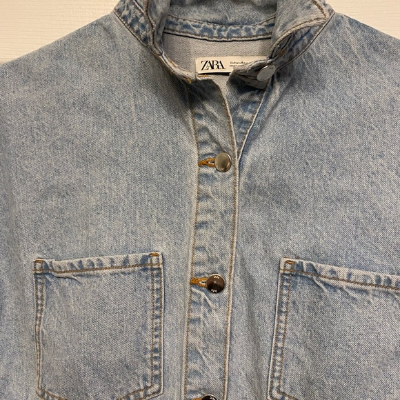 Zara women Denim Button Up Shorts Romper Jumpsuit Size Medium - Picture 4 of 10